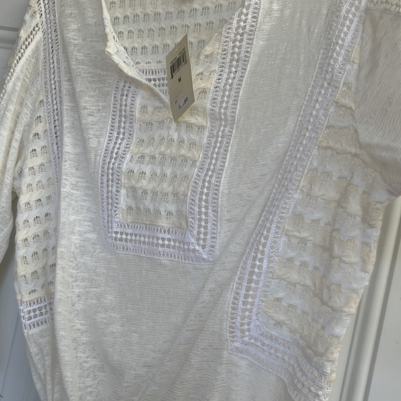 Lucky Brand White Peasant blouse. Size M. Tie waist. Open Embroidery - Picture 9 of 13